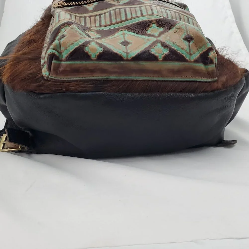 🔥 RARE Western Cowhide & Real Tooled Leather Diaper Bag / Backpack XL 🐄